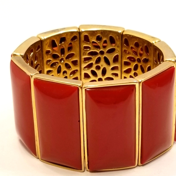 ✅Red Carnelian Inlay Stretch Reversible Cuff Bracelet Gold Ornate Hand Crafted❣ - Picture 8 of 13